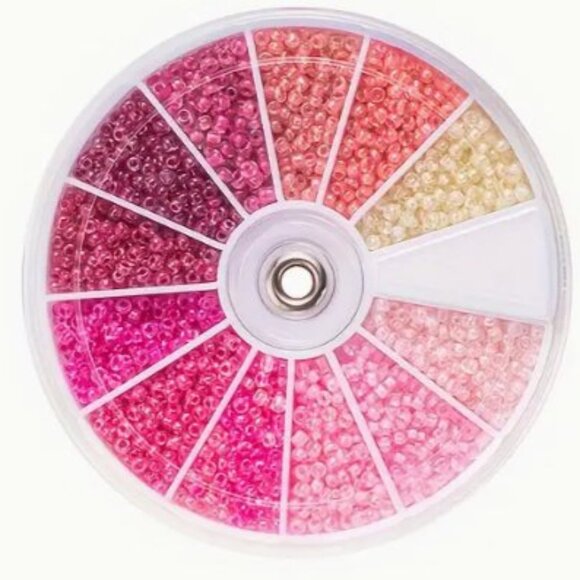 2000pcs Fashion Glass Seed Beads Kit, 12 Grids Assorted  Beads in Pinks - Picture 1 of 3